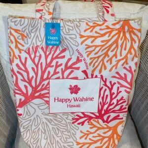 Happy Wahine Hawaii Canvas Reusable Tote NWT